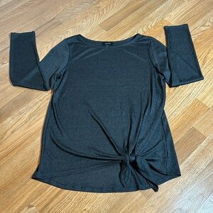 Alyx, long sleeve sheer solid gray ribbed design casual/chic blouse. Size XL.